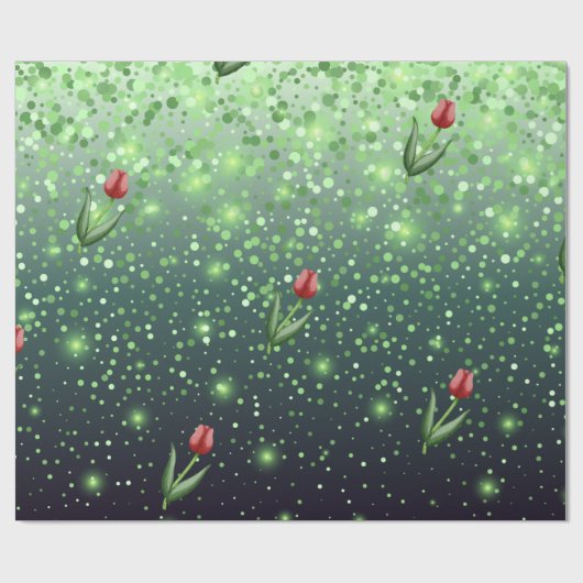 Red Tulips & Green Sparkle Gradient Gorgeous Geschenkpapier (Flach)
