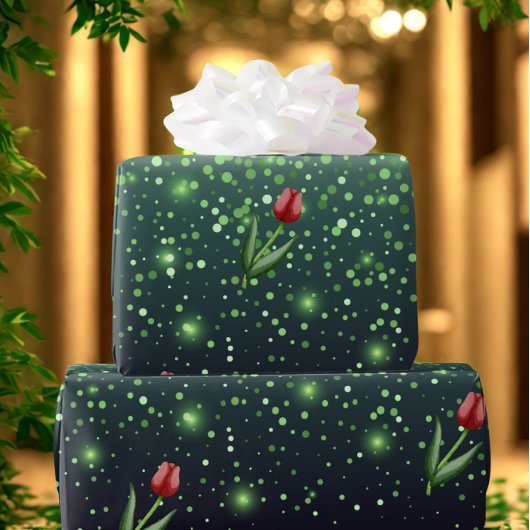 Red Tulips & Green Sparkle Gradient Gorgeous  Geschenkpapier