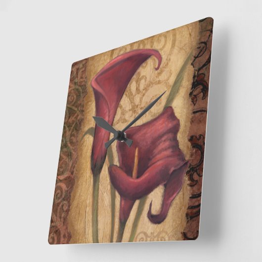 Red Tulips I Quadratische Wanduhr (Winkel)