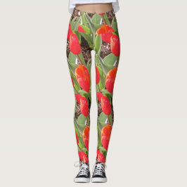 Red Tulips Muster Leggings
