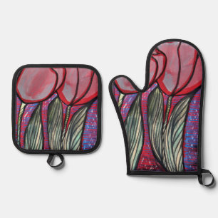 Red Tulips Ofenhandschuh & Topflappen-Set