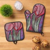 Red Tulips Ofenhandschuh & Topflappen-Set (Oben Unten)