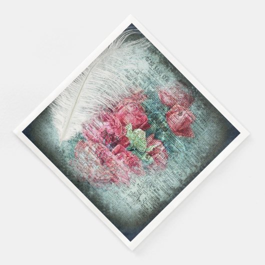 Red Tulips Ostrich Feather Ephemerial Decoupage Serviette (Ecke)