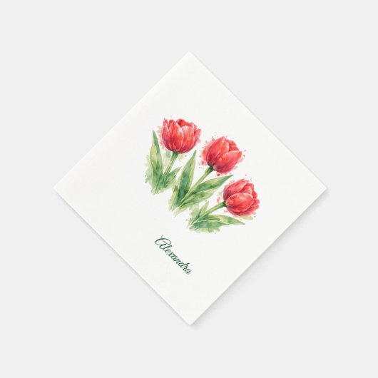 Red Tulips Paper Cup Serviette (Ecke)