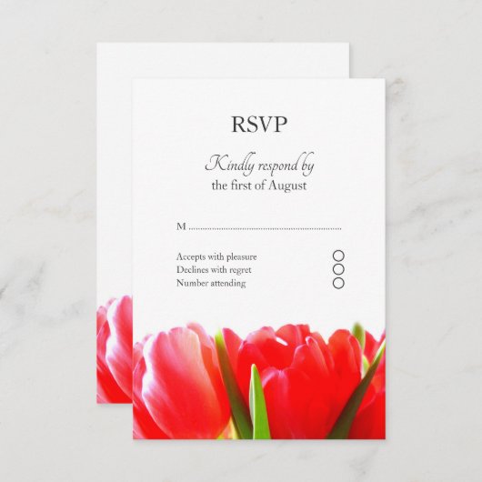 Red Tulips Response Card RSVP Karte (Vorne/Hinten)