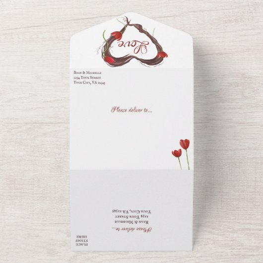 Red Tulips Spring Liebe Hochzeit All In One Einladung (Außenbereich)