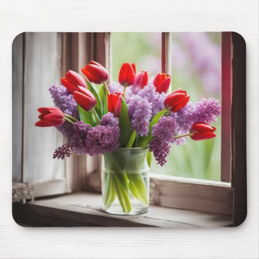 Red Tulips und Lilac Bouquet Mousepad (Vorne)