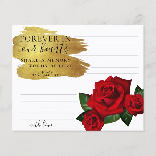 Red Turkish Rose Share a Memory Beerdigung Card (Vorderseite)