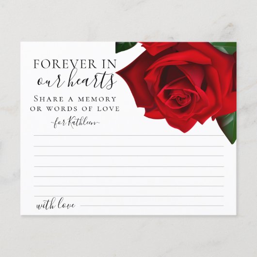 Red Turkish Rose Share a Memory Beerdigung Card (Vorderseite)