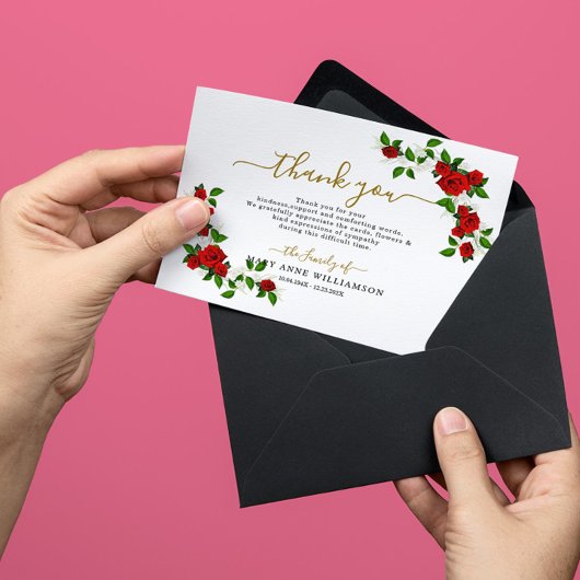 Red Turkish Roses Funeral Thank You Card Dankeskarte