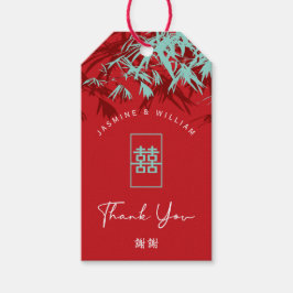 Red & Turquoise Bamboo Blätter Chinesische Hochzei Geschenkanhänger