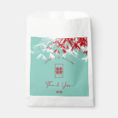 Red & Turquoise Bamboo Blätter Chinesische Hochzei Geschenktütchen (Vorderseite)