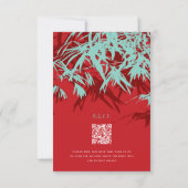 Red & Turquoise Bamboo Blätter Chinesischer Hochze RSVP Karte (Rückseite)