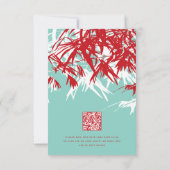 Red & Turquoise Bamboo Blätter Chinesischer Hochze RSVP Karte (Rückseite)