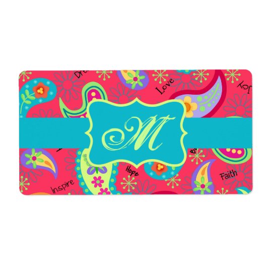 Red Turquoise Modern Paisley Pattern Monogram (Vorne)