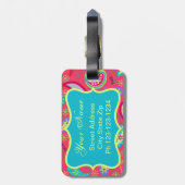 Red Turquoise Modern Paisley Pattern Monogram Gepäckanhänger (Rückseite vertikal)