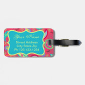 Red Turquoise Modern Paisley Pattern Monogram Gepäckanhänger (Rückseite horizontal)