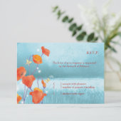 Red & Turquoise Poppy Floral Wedding RSVP Karte (Stehend Vorderseite)