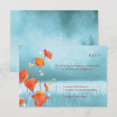 Red & Turquoise Poppy Floral Wedding RSVP Karte (Vorne/Hinten)