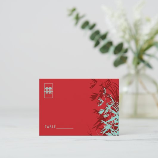 Red & Turquoise Zen Bamboo Blätter Chinesische Hoc Platzkarte (Stehend Vorderseite)