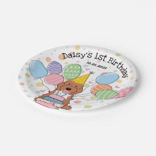 Red Tuxedo Cockapoo Cavapoo Dog Birthday Pappteller (Schrägansicht)