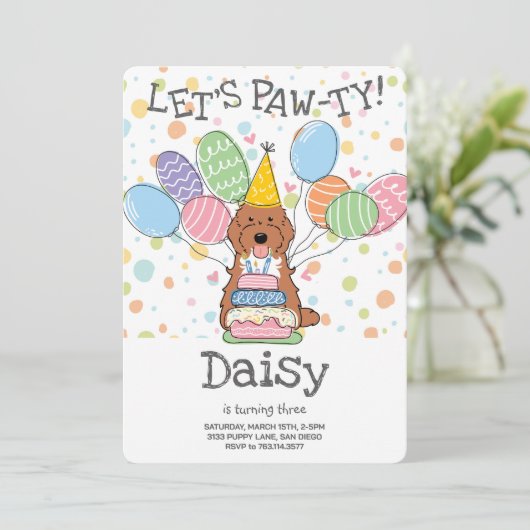 Red Tuxedo Cockapoo Cavapoo Dog Birthday Party Einladung (Stehend Vorderseite)