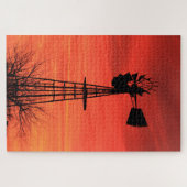 Red Twilight Kansas Sunset Windmill Silhouette Puzzle (Horizontal)