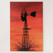 Red Twilight Kansas Sunset Windmill Silhouette Puzzle (Vertikal)