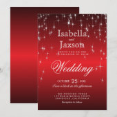 Red Twinkle Star Lights Wedding Einladung (Vorne/Hinten)