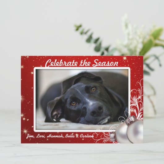 Red Twinkling Stars Weihnachts Big Foto Cards Einladung (Stehend Vorderseite)