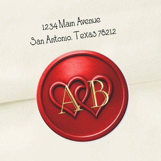 Red Two Hearts Intertwined Monogram Wedding Runder Aufkleber