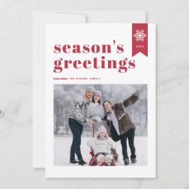 Red Typografy Snowflake Season's Greetings Foto Feiertagskarte