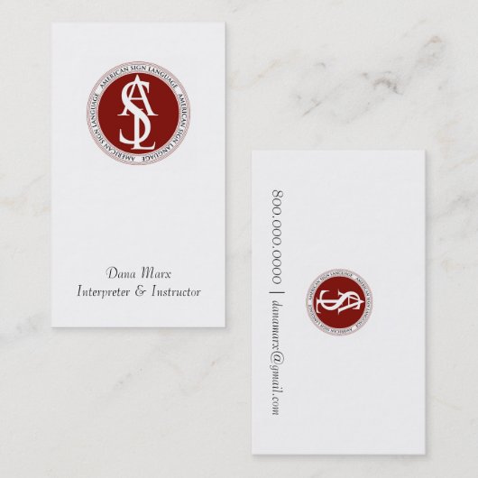 Red Typographic American Sign Language Interpreter Visitenkarte (Vorne/Hinten)