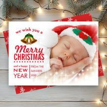 Red Typography Overlay Baby First Christmas Foto