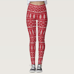 Red Ugge Christmas Sweater Pattern Leggings