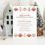 Red Ugge Weihnachts Sweater Holiday Party Feiertagspostkarte<br><div class="desc">Was ist besser als ein hässlicher Pullover Weihnachten-Treffen? Dieses festliche Design verfügt über zwei Reihen von fünf Weihnachtsschwitzer mit verschiedenen Designs,  es gibt Chevronen,  Streifen,  Hirsch,  Schneemänner,  Wraathes,  Elfen und mehr! Ihre individuellen Party-Details erscheinen in einem traditionellen Layout in der Mitte. Diese Karten kehren zu einer roten Farbe zurück.</div>