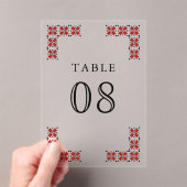 Red Ukrainian Wedding Acrylic Table Number Acryleinladungen (Insitu (Handheld))