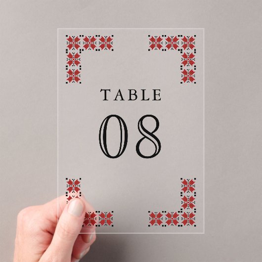 Red Ukrainian Wedding Acrylic Table Number Acryleinladungen (Insitu (Handheld))