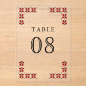 Red Ukrainian Wedding Acrylic Table Number Acryleinladungen (Vorderseite)