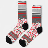 Red und Black Paisley Bandana Damask Socken (Linkes Detail)