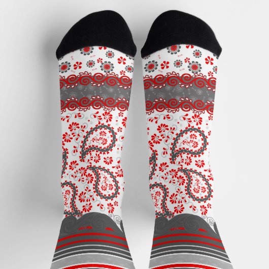 Red und Black Paisley Bandana Damask Socken (Oben)