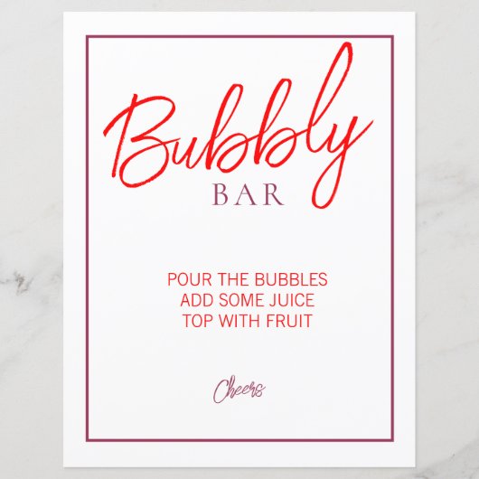 Red und Maroon Bubbly Bar Sign (Vorderseite)