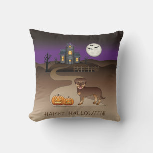 Red und Tan Rottweiler Halloween Spuk Haus Kissen