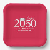 Red und White Abschluss Hat Personalisiert Pappteller (Vorderseite)