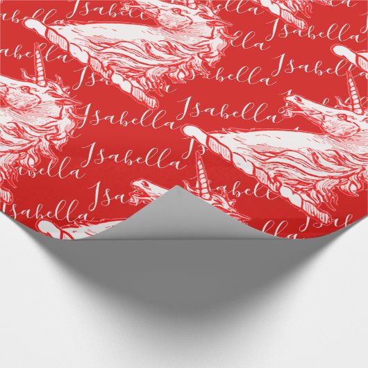 Red Unicorn Pattern Individuelle Name Isabella Geschenkpapier (Ecke)