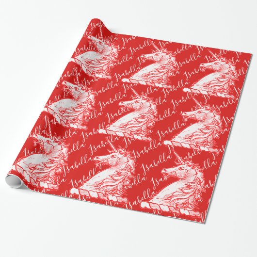 Red Unicorn Pattern Individuelle Name Isabella Geschenkpapier (Ungerollt)