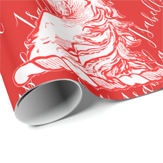 Red Unicorn Pattern Individuelle Name Isabella Geschenkpapier (Rolleneckpunkt)