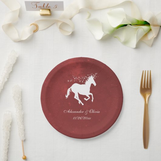 Red Unicorn Wedding Paper Plate Pappteller (Hochzeit)