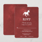 Red Unicorn Wedding RSVP Card Karte (Vorne/Hinten)