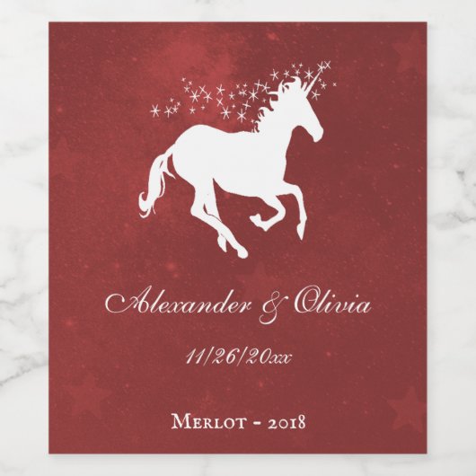 Red Unicorn Wedding Wine Label Weinetikett (Einzelnes Label)